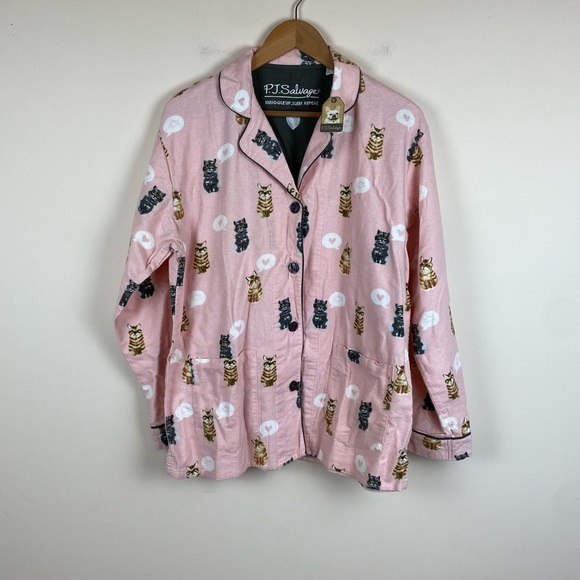 NWT PJ Salvage Meow & Furever Flannel Pajama Top - Picture 1 of 10